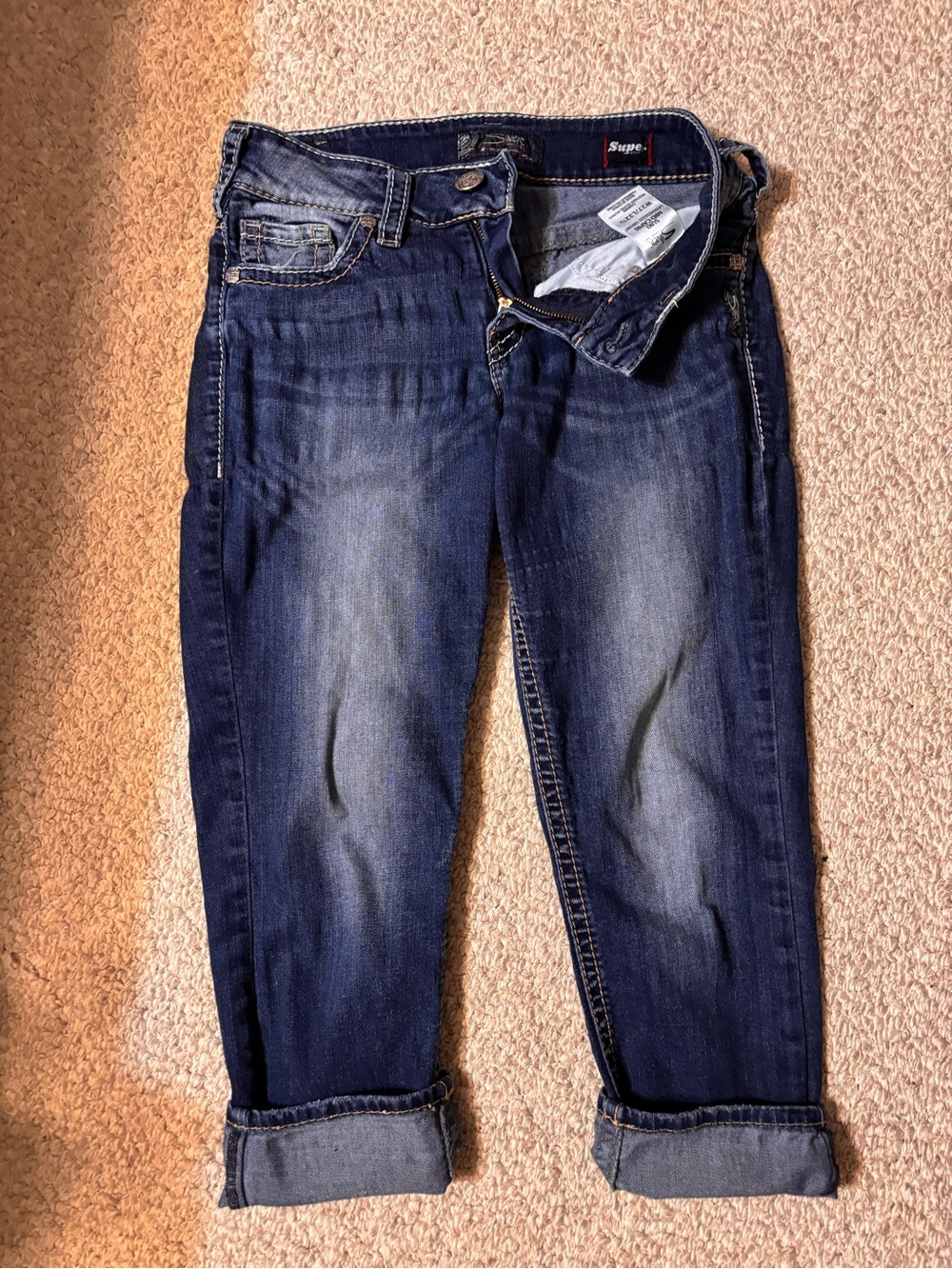 Silver Jeans Women's Dark Blue Boyfriend Jeans with Faded Wash